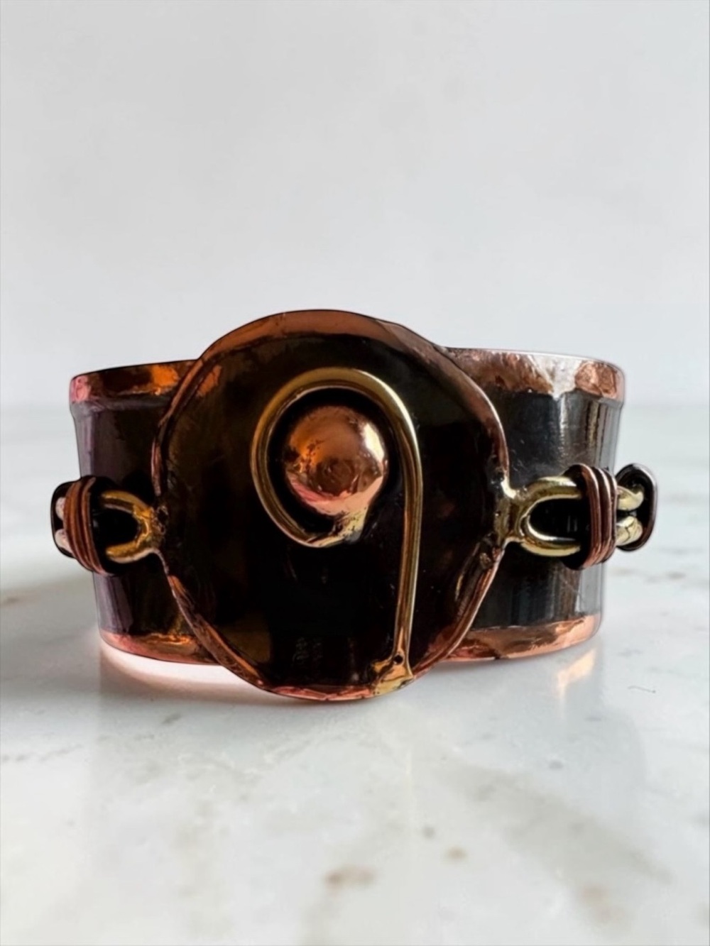 Vintage Black and Copper Enamel Cuff Bracelet – Art Deco Statement Jewelry OS